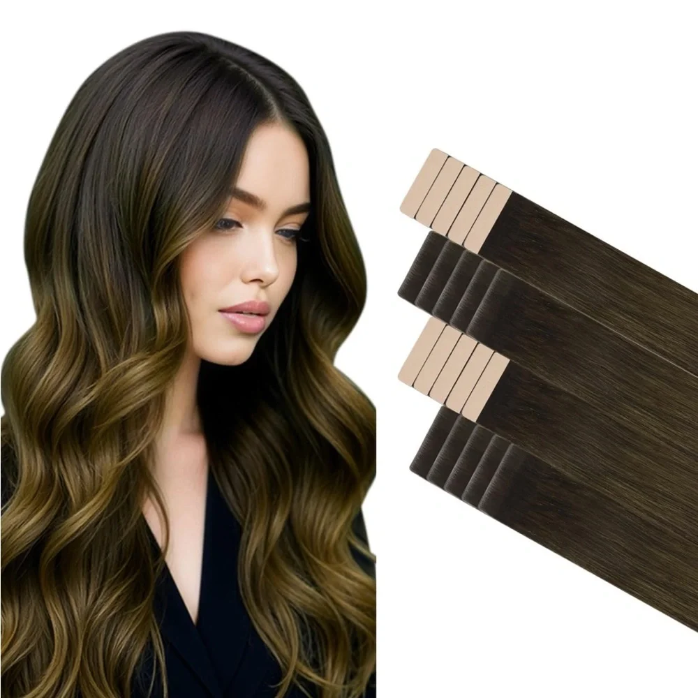 Doores Dark Brown Chocolate Brown Remy Human Hair 20” Tape In Extensions